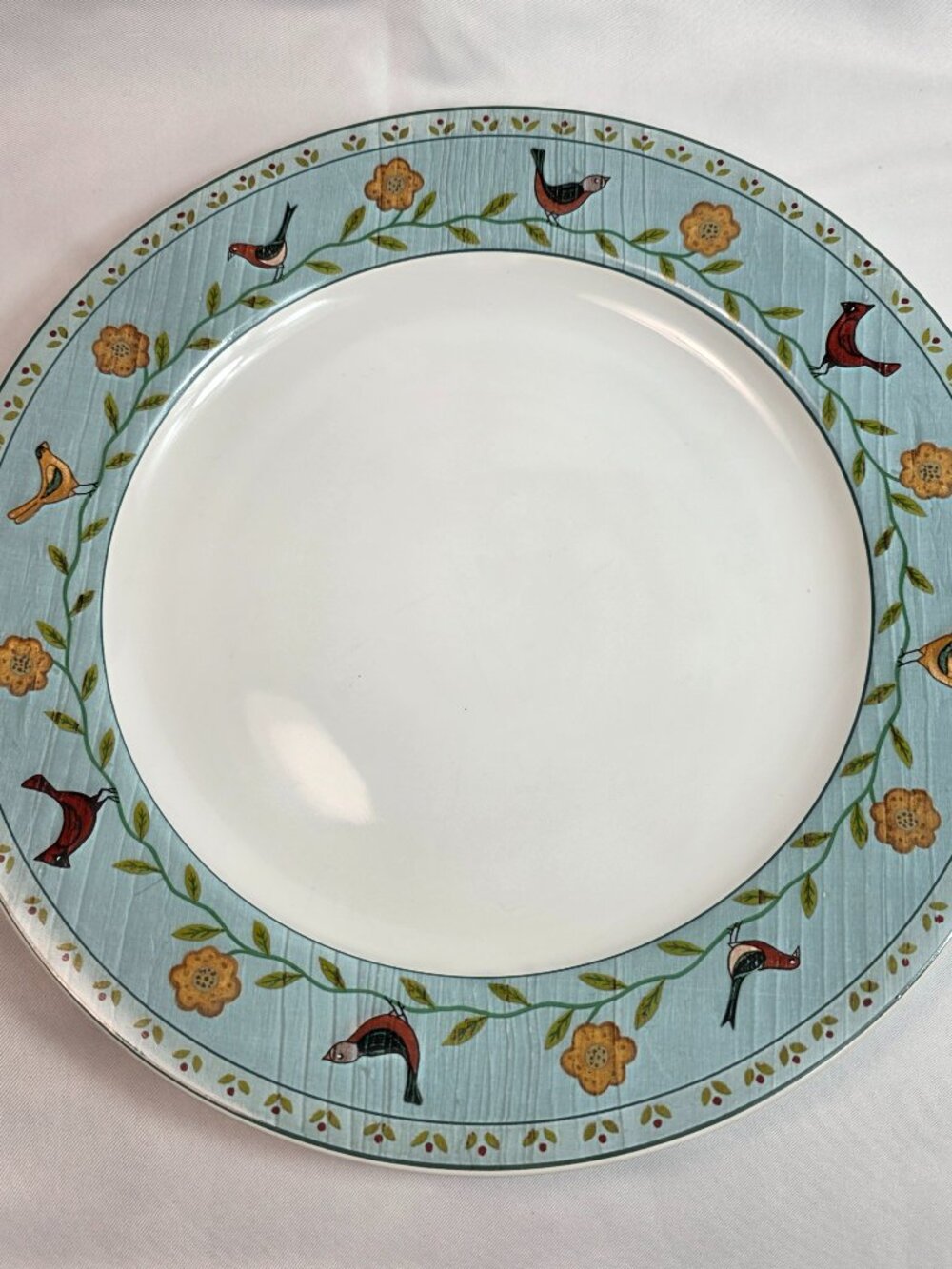 Sakura Birdhouses Round Chop Plate Platter Blue Rim with Birds Warren Kimball